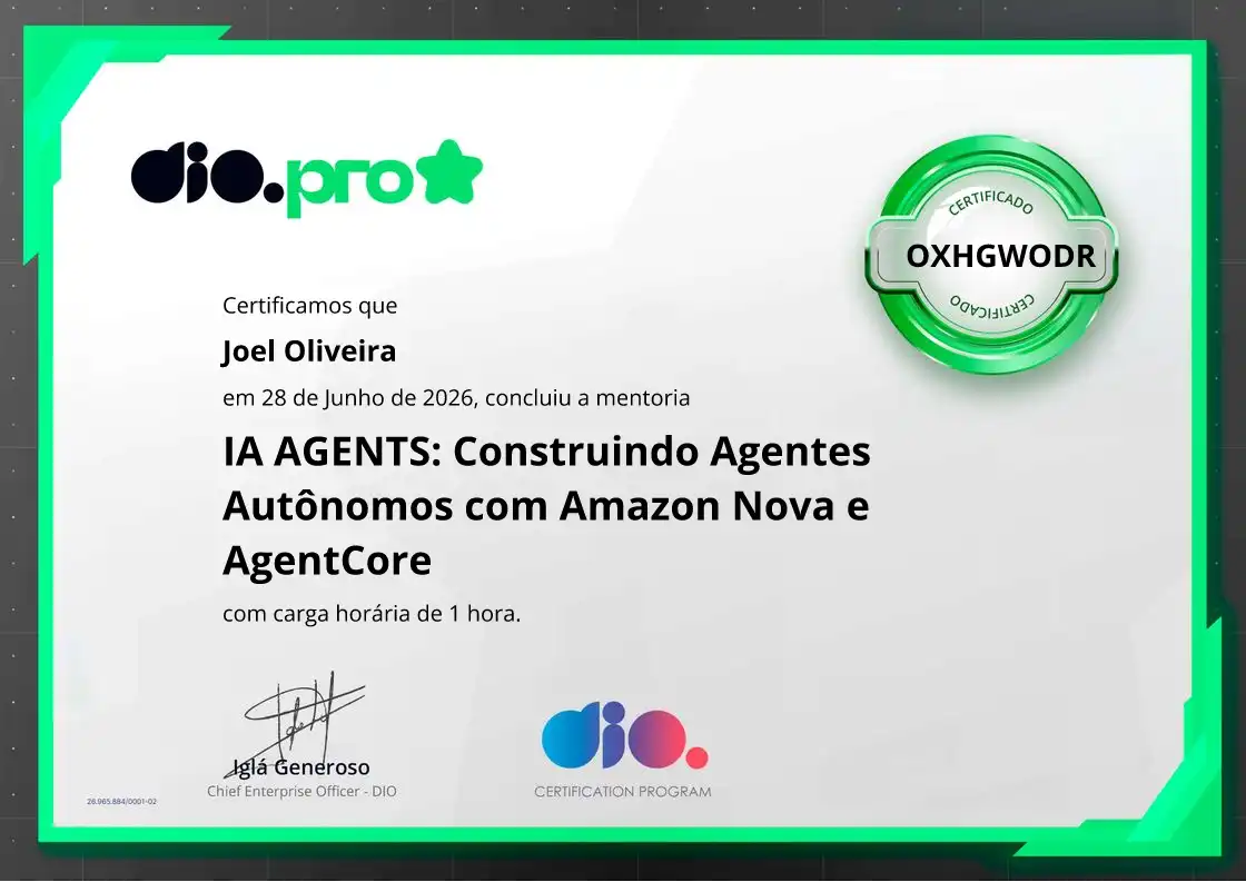 certificate of IA AGENTS: Construindo Agentes Autônomos com Amazon Nova e AgentCore