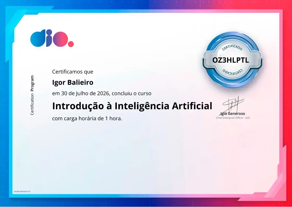 certificate of Introdução à Inteligência Artificial