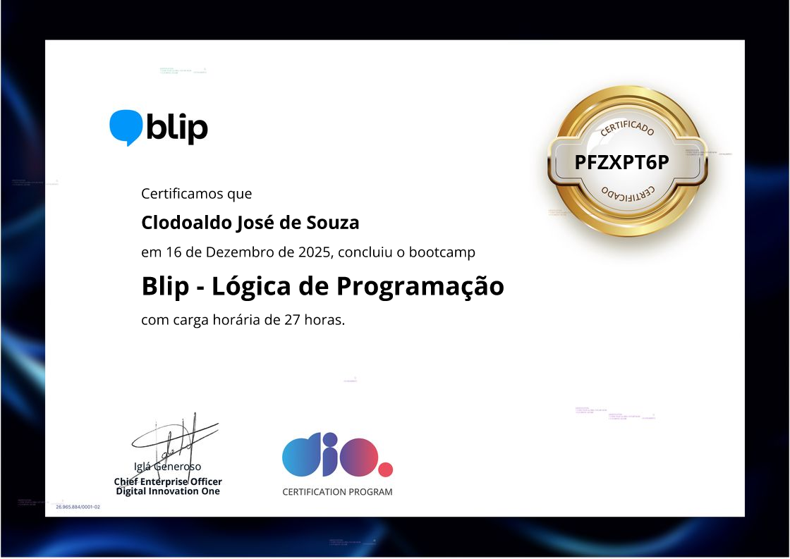 certificate of Blip - Lógica de Programação