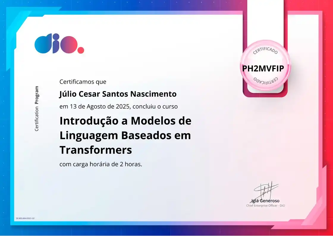 certificate of Introdução a Modelos de Linguagem Baseados em Transformers