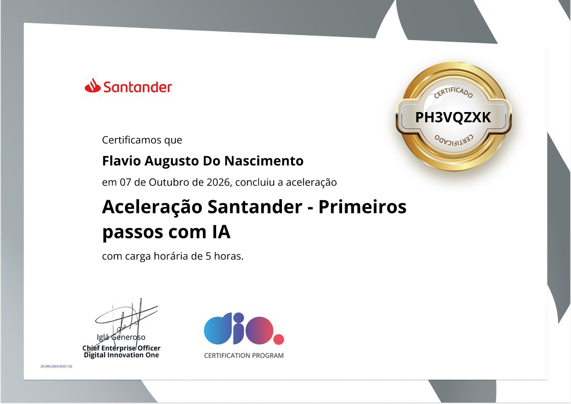 certificate of Aceleração Santander - Primeiros passos com IA