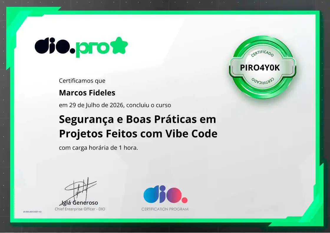 certificate of Segurança e Boas Práticas em Projetos Feitos com Vibe Code