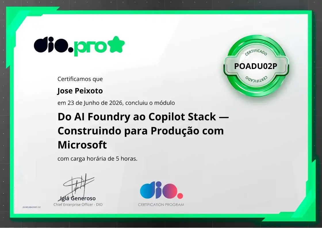 certificate of Do AI Foundry ao Copilot Stack — Construindo para Produção com Microsoft