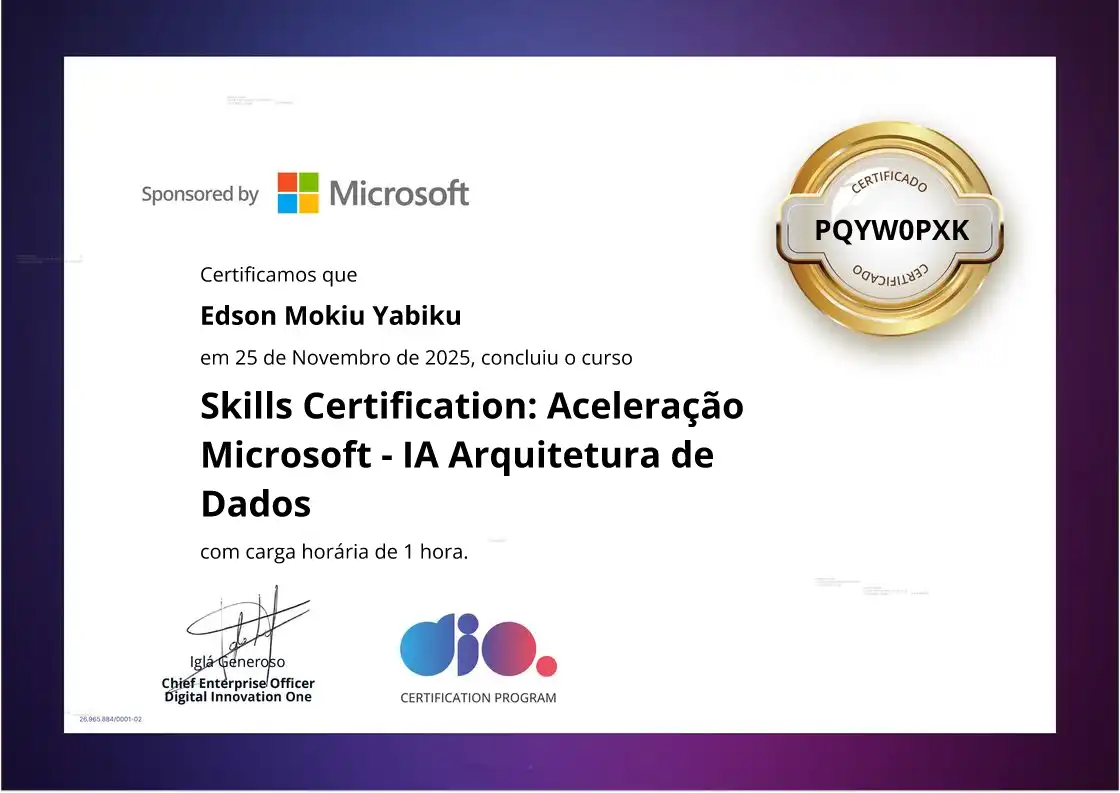 certificate of Skills Certification: Aceleração Microsoft - IA Arquitetura de Dados