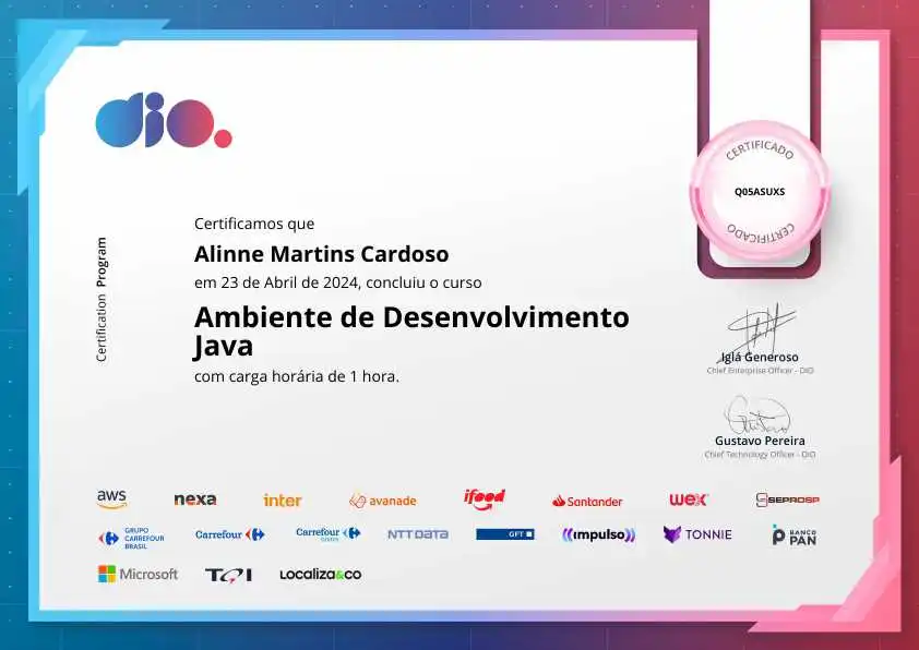 certificate of Ambiente de Desenvolvimento Java
