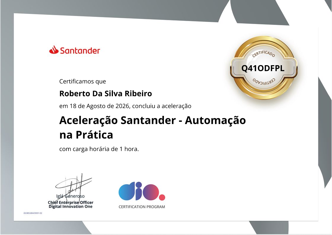 certificate of Aceleração Santander - Automação na Prática