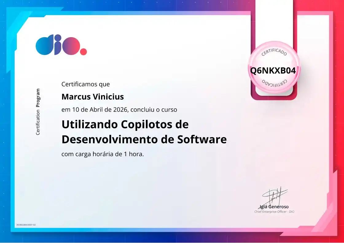 certificate of Utilizando Copilotos de Desenvolvimento de Software