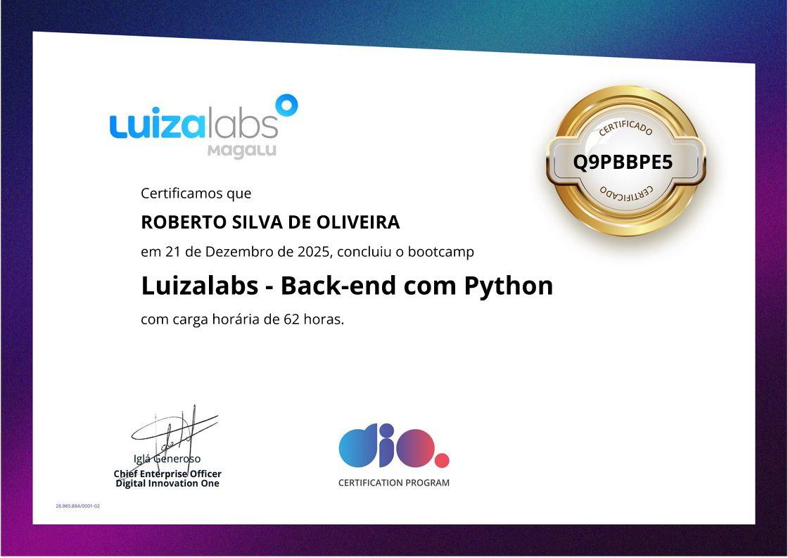 certificate of Luizalabs - Back-end com Python