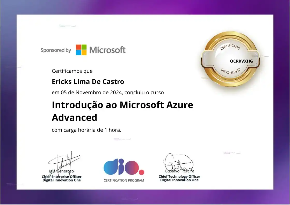 certificate of Introdução ao Microsoft Azure Advanced