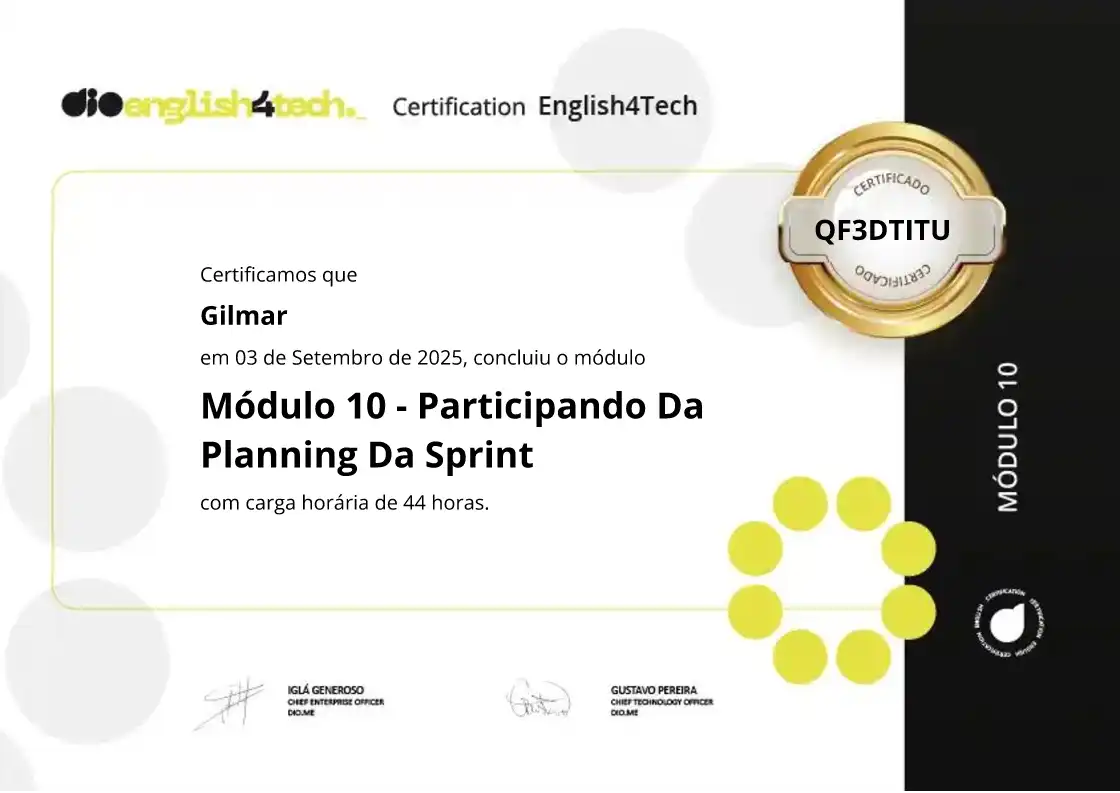 certificate of Módulo 10 - Participando Da Planning Da Sprint