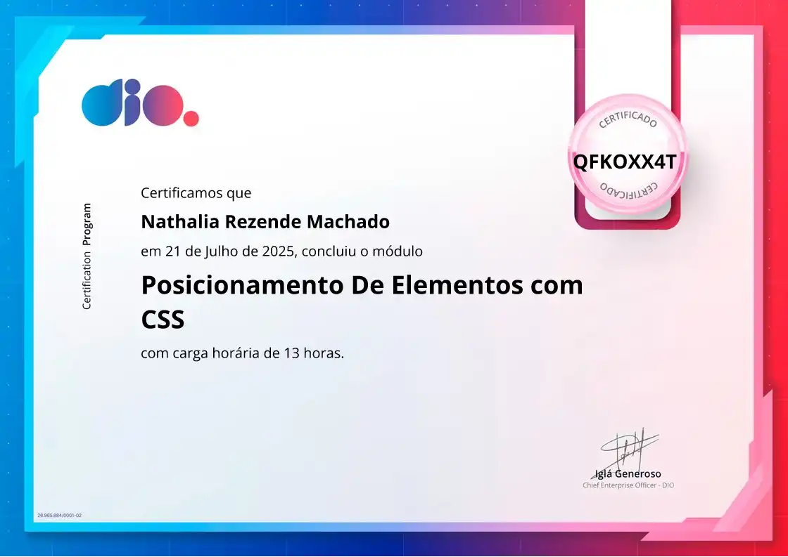 certificate of Posicionamento De Elementos com CSS