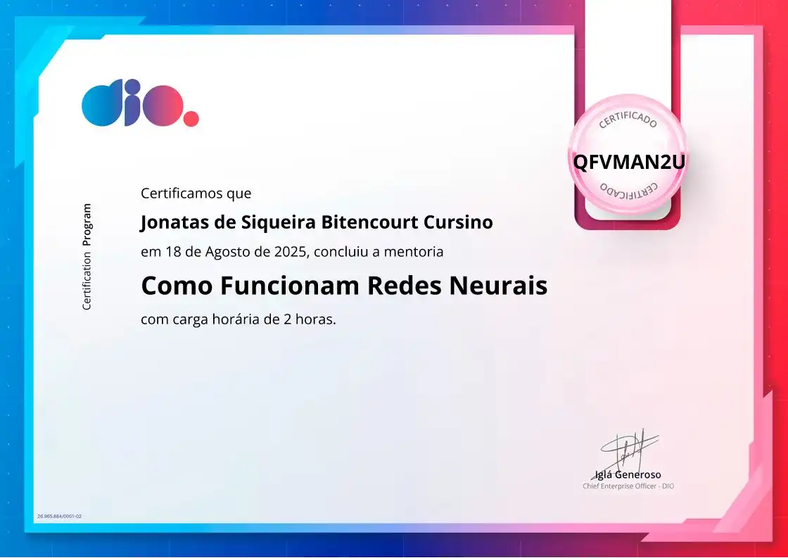 certificate of Como Funcionam Redes Neurais