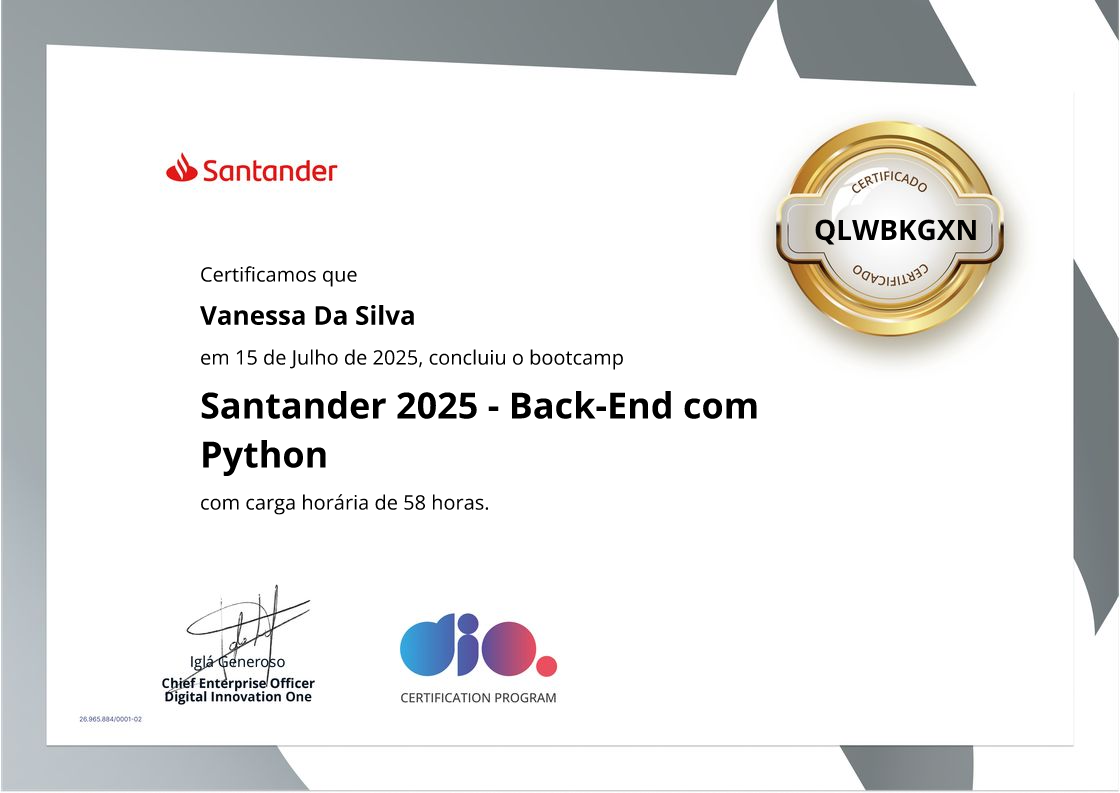 certificate of Santander 2025 - Back-End com Python
