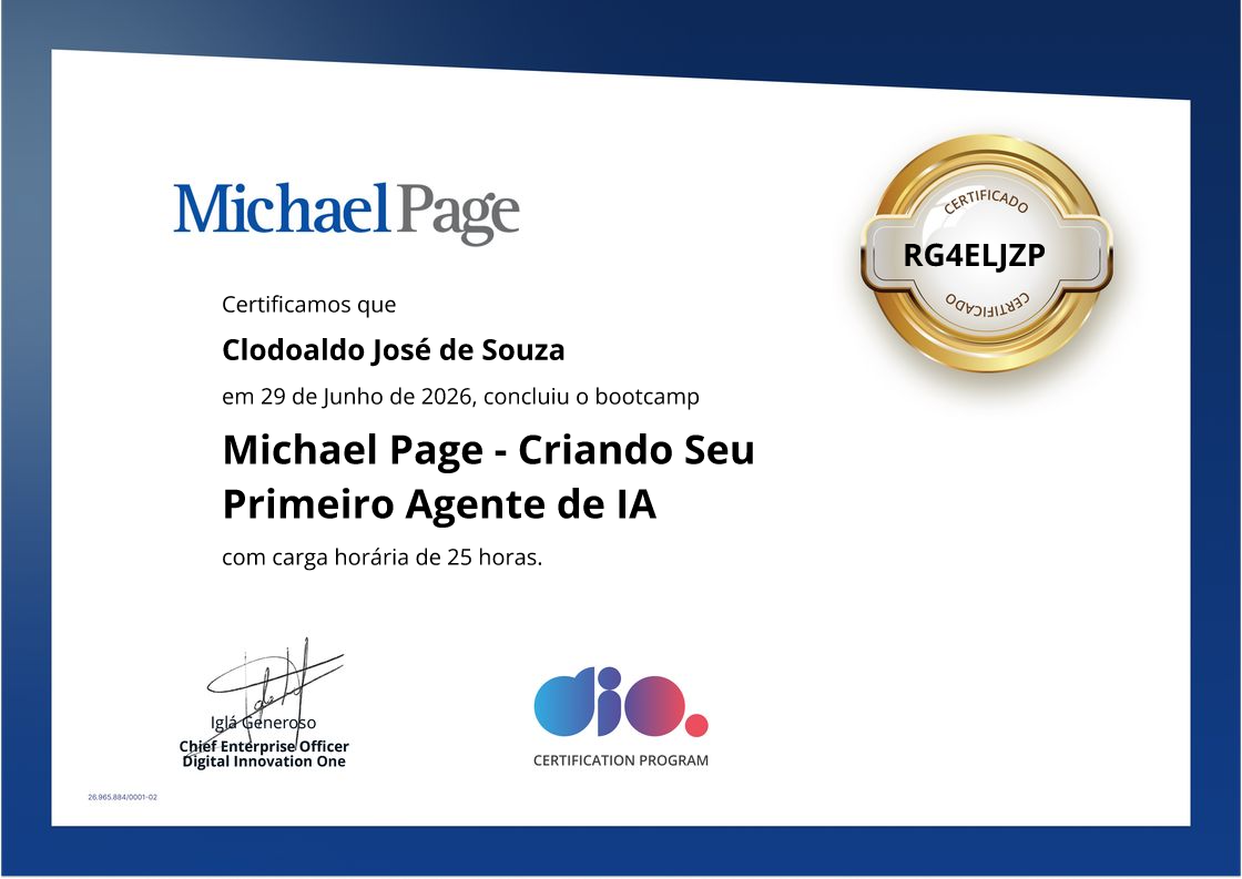 certificate of Michael Page - Criando Seu Primeiro Agente de IA
