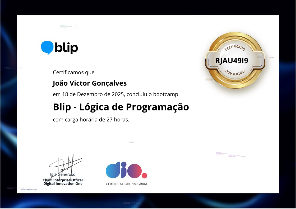 certificate of Blip - Lógica de Programação