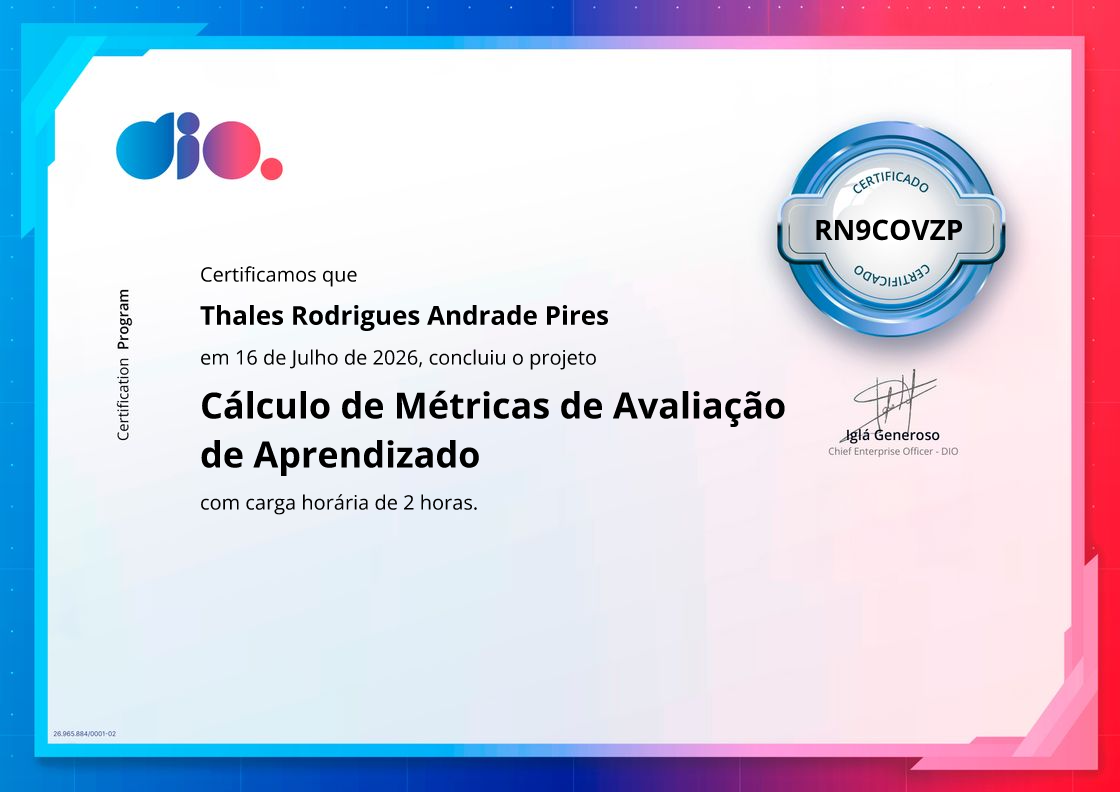 certificate of Cálculo de Métricas de Avaliação de Aprendizado