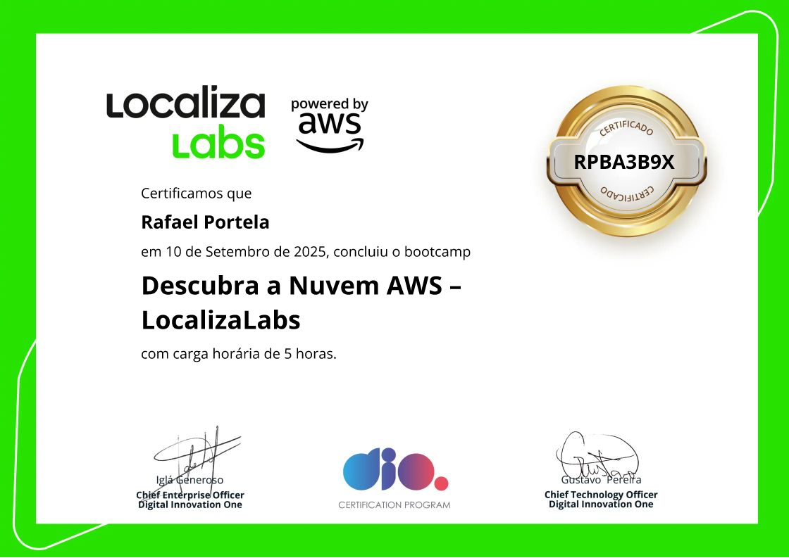 certificate of Descubra a Nuvem AWS – LocalizaLabs