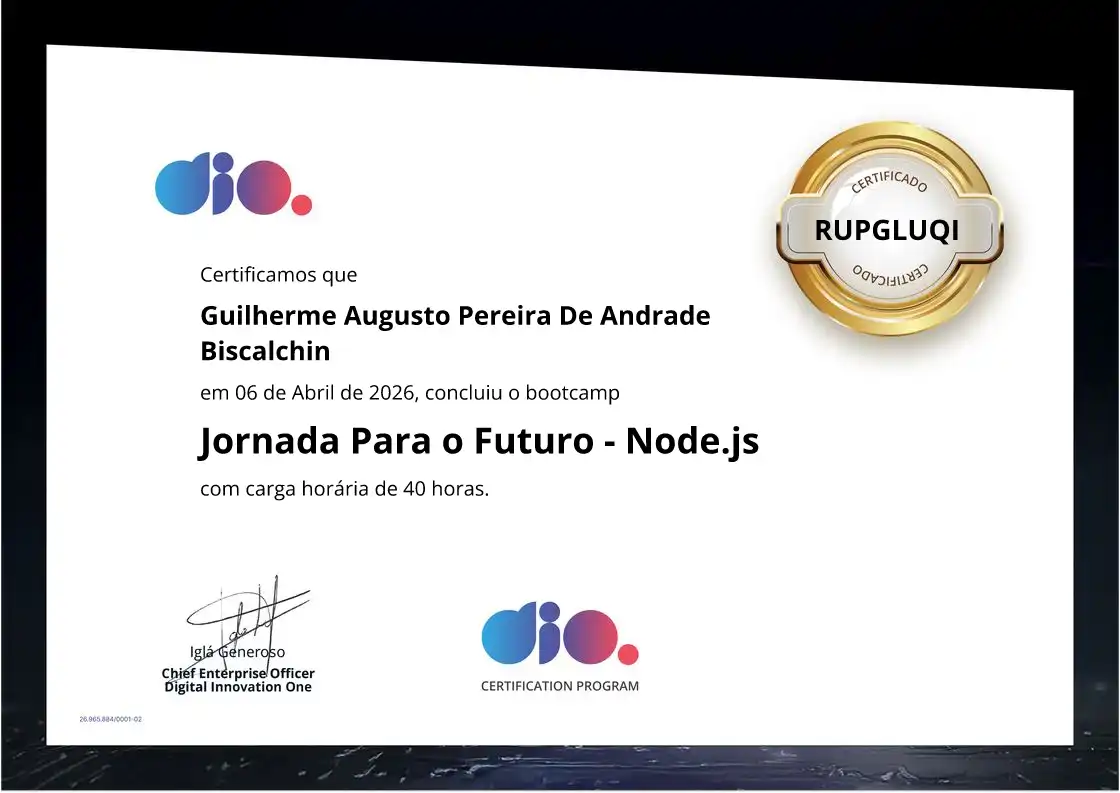 certificate of Jornada Para o Futuro - Node.js