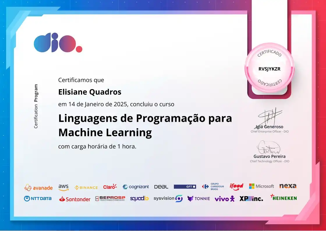 certificate of Linguagens de Programação para Machine Learning