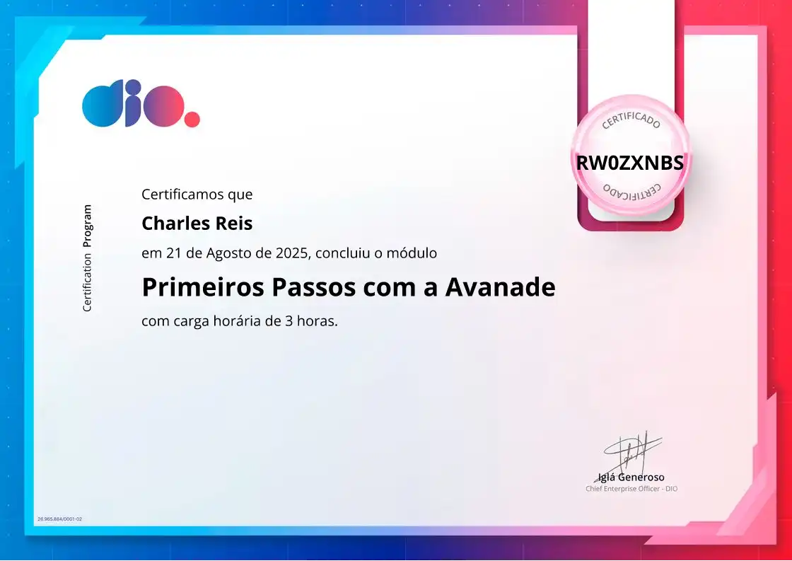 certificate of Primeiros Passos com a Avanade