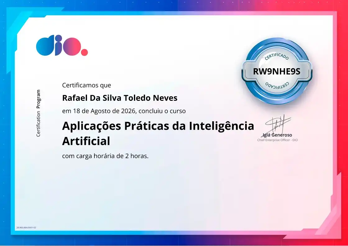 certificate of Aplicações Práticas da Inteligência Artificial