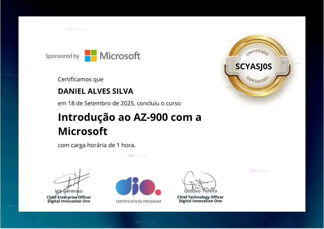 certificate of Introdução ao AZ-900 com a Microsoft