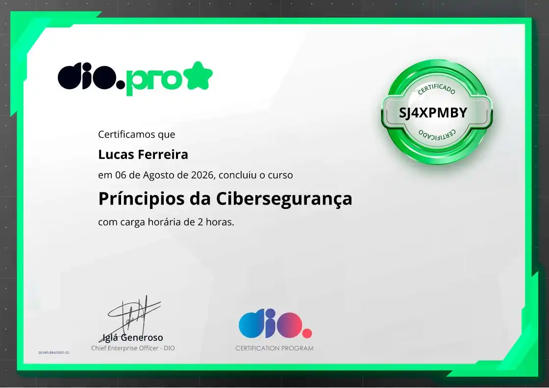certificate of Príncipios da Cibersegurança