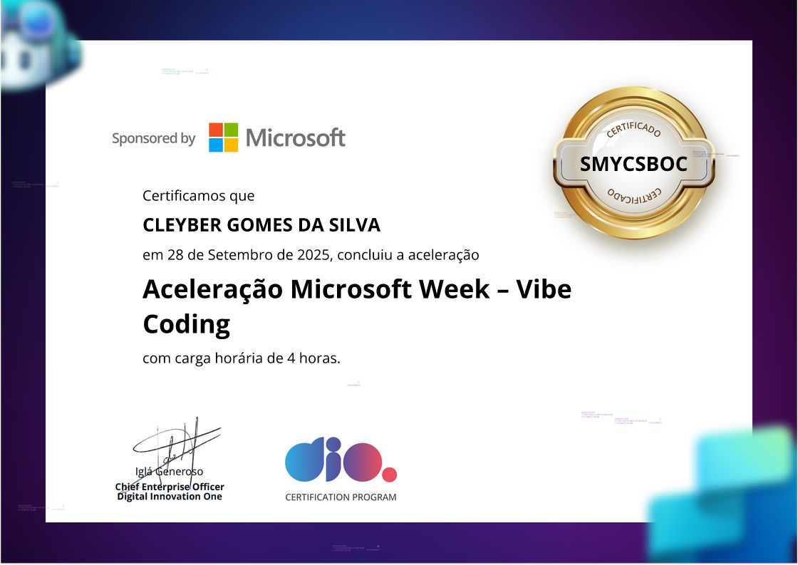 certificate of Aceleração Microsoft Week – Vibe Coding