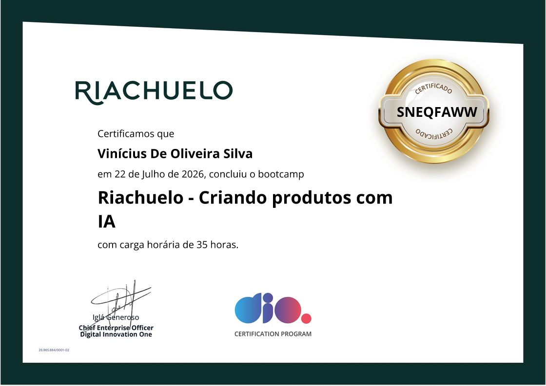 certificate of Riachuelo - Criando produtos com IA