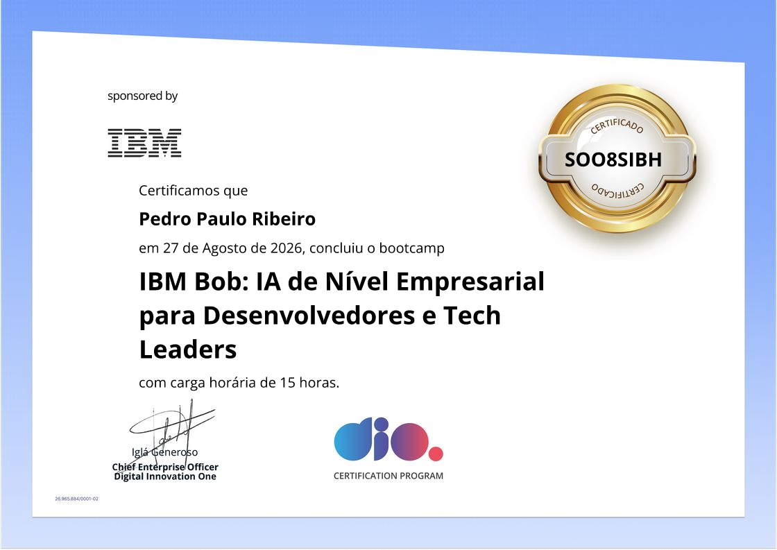 certificate of IBM Bob: IA de Nível Empresarial para Desenvolvedores e Tech Leaders