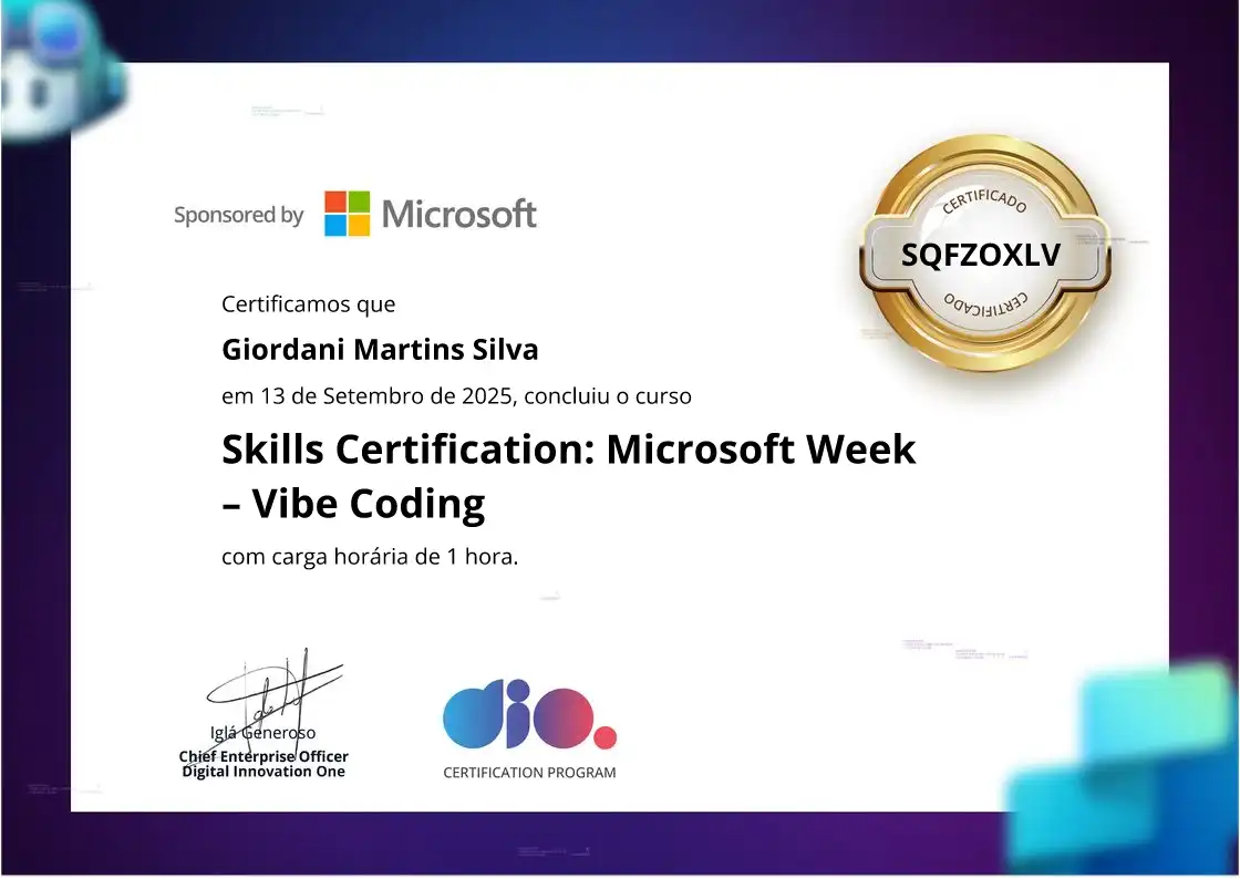 certificate of Skills Certification: Microsoft Week – Vibe Coding