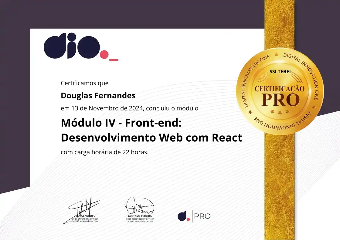 certificate of Módulo IV - Front-end: Desenvolvimento Web com React