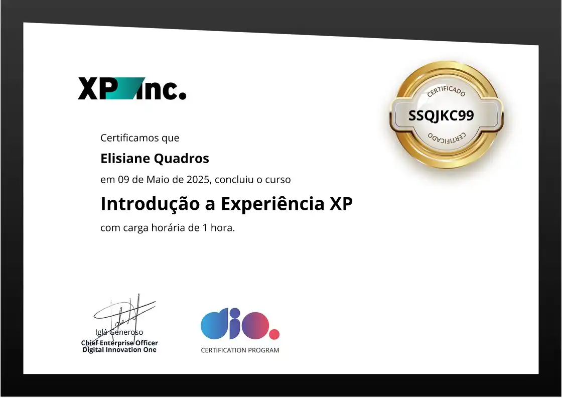 certificate of Introdução a Experiência XP