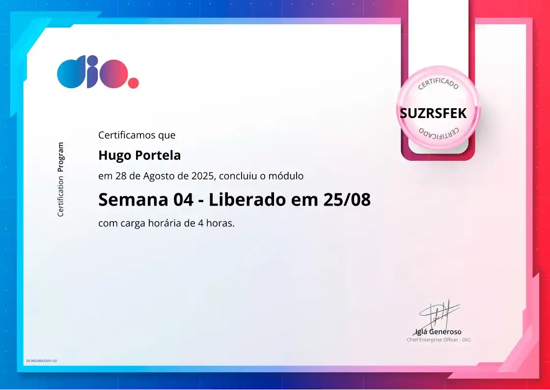 certificate of Semana 04 - Liberado em 25/08