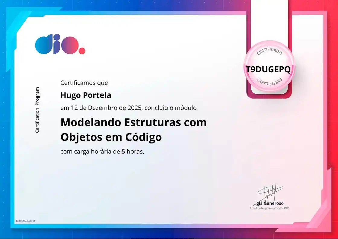 certificate of Modelando Estruturas com Objetos em Código