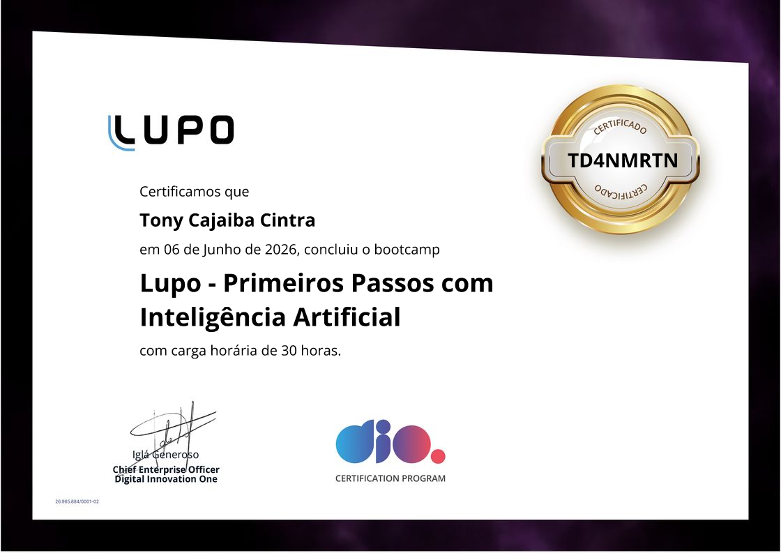 certificate of Lupo - Primeiros Passos com Inteligência Artificial