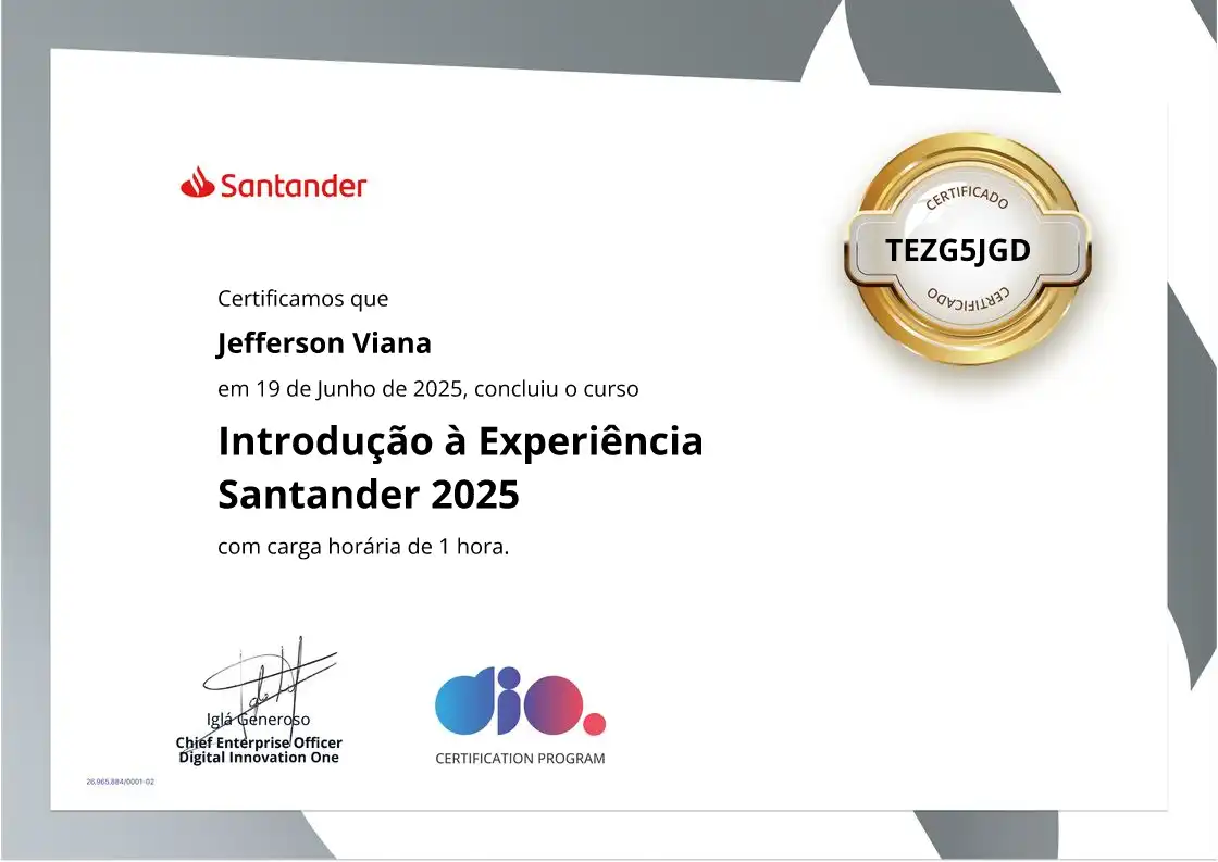 certificate of Introdução à Experiência Santander 2025