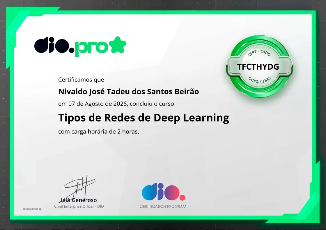 certificate of Tipos de Redes de Deep Learning