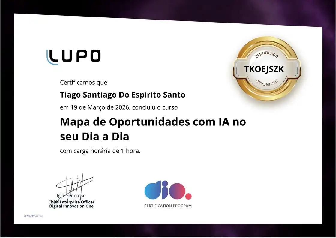 certificate of Mapa de Oportunidades com IA no seu Dia a Dia