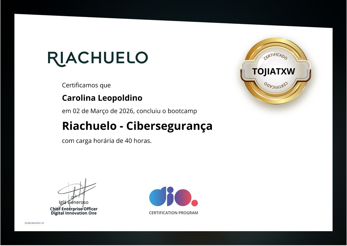 certificate of Riachuelo - Cibersegurança