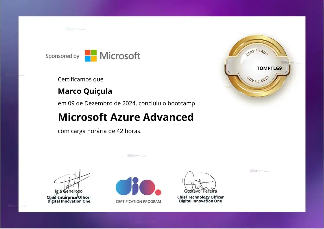 certificate of Microsoft Azure Advanced