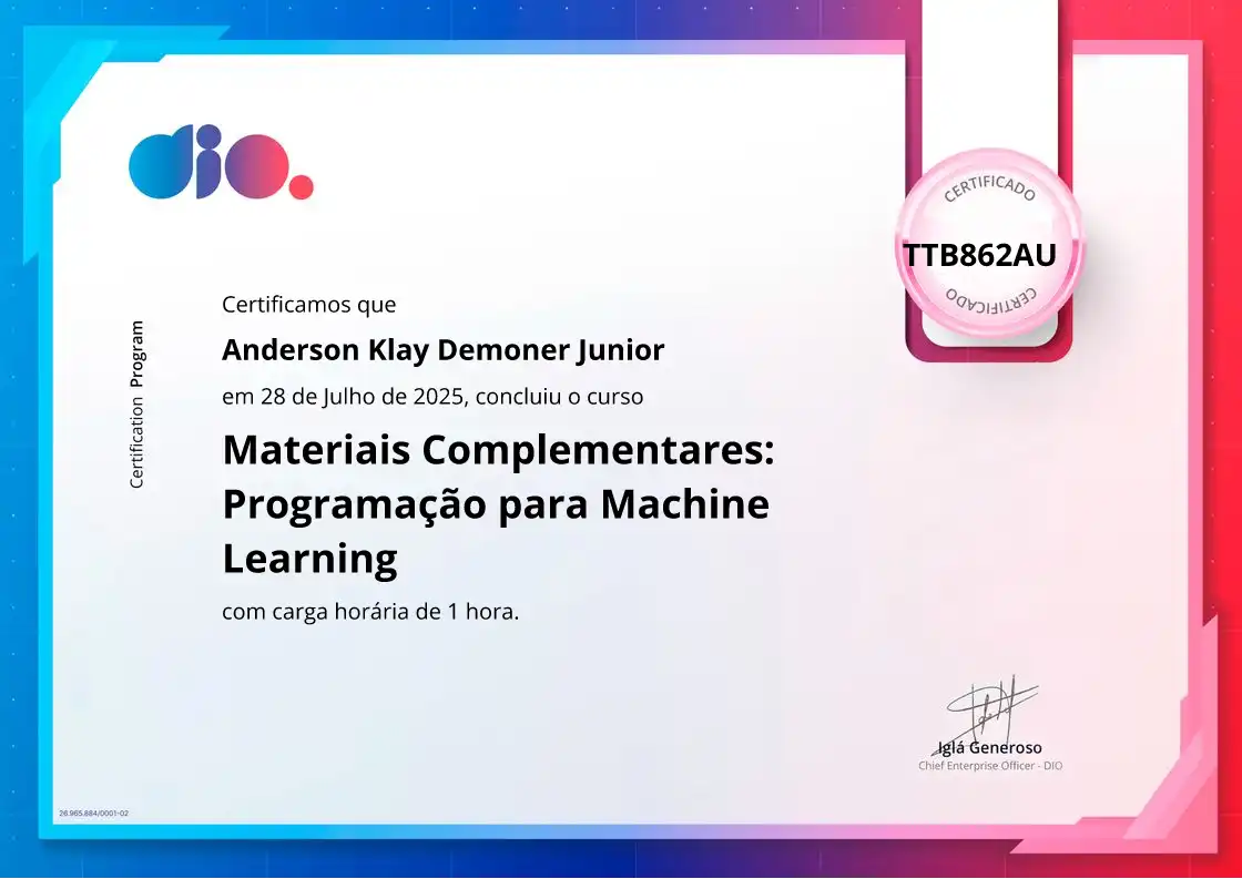 certificate of Materiais Complementares: Programação para Machine Learning