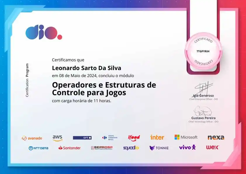 certificate of Operadores e Estruturas de Controle para Jogos