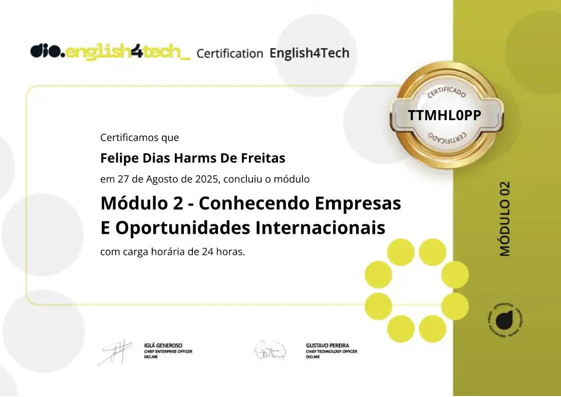 certificate of Módulo 2 - Conhecendo Empresas E Oportunidades Internacionais