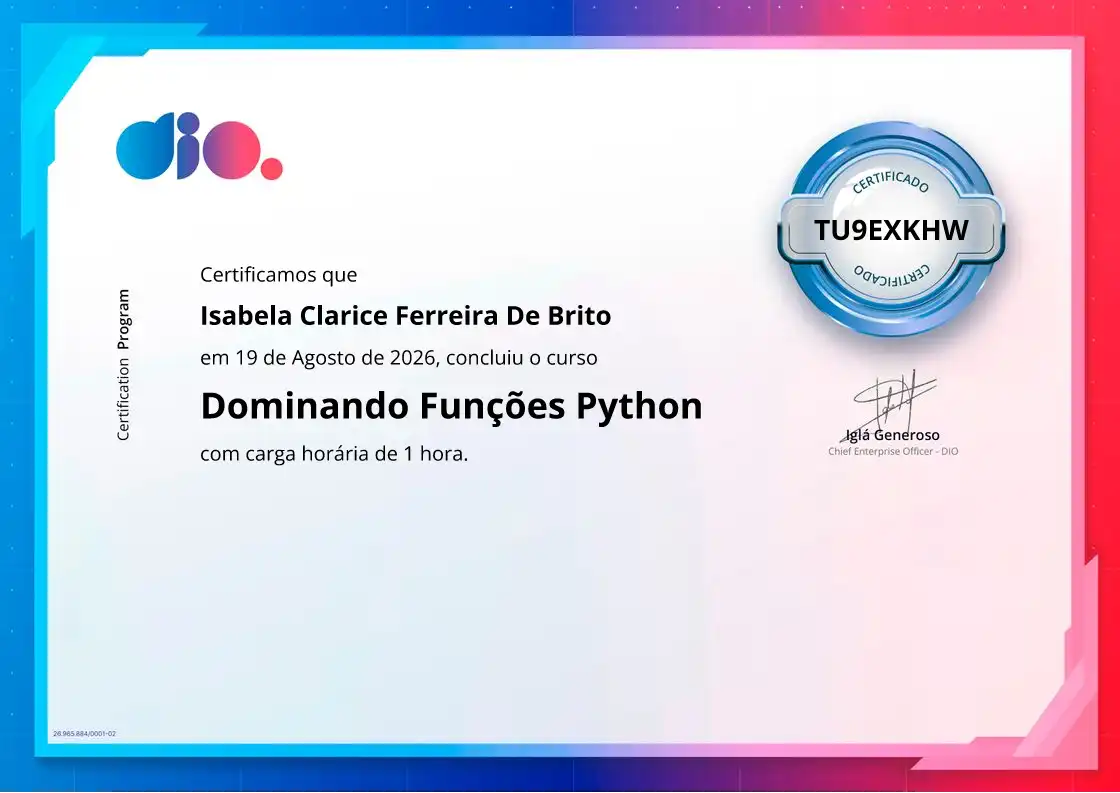 certificate of Dominando Funções Python