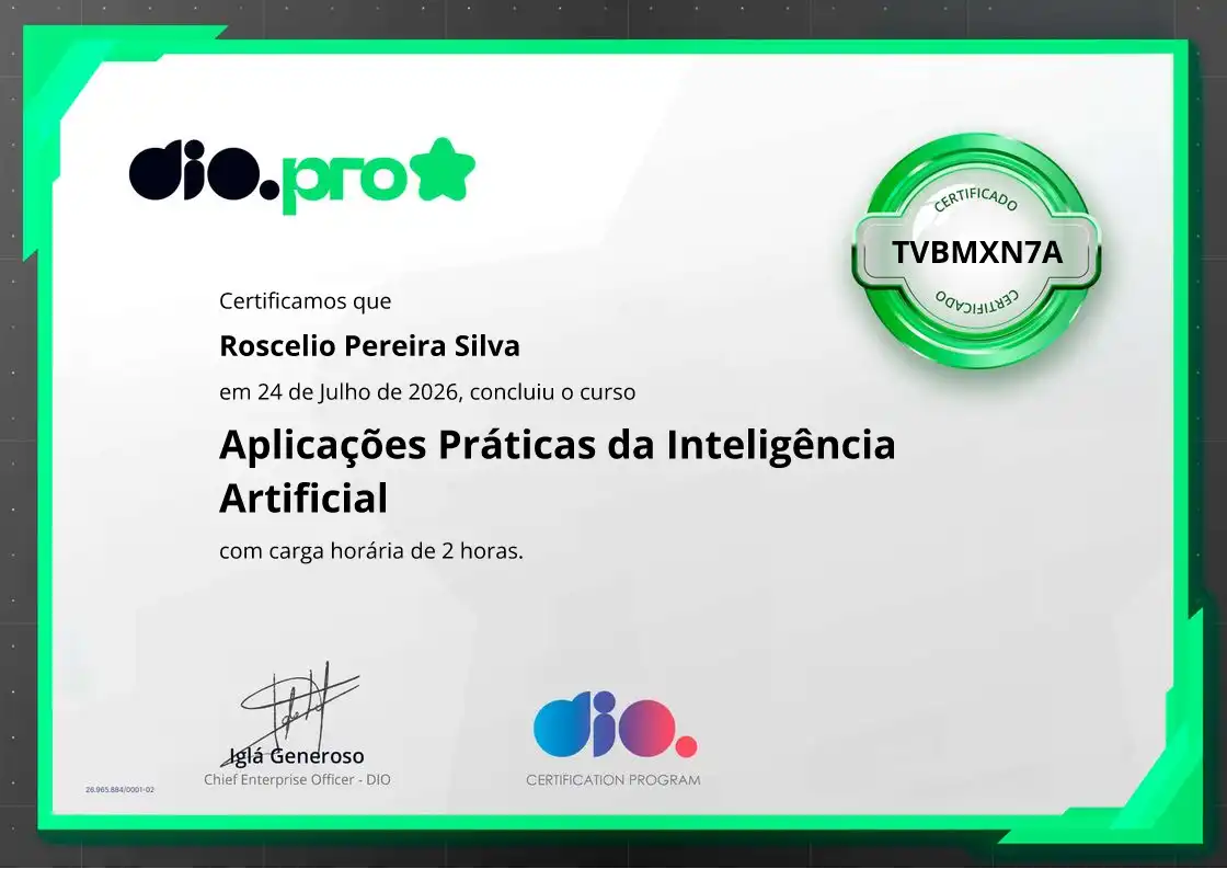 certificate of Aplicações Práticas da Inteligência Artificial