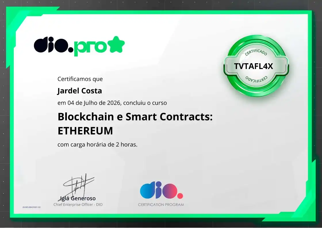certificate of Blockchain e Smart Contracts: ETHEREUM