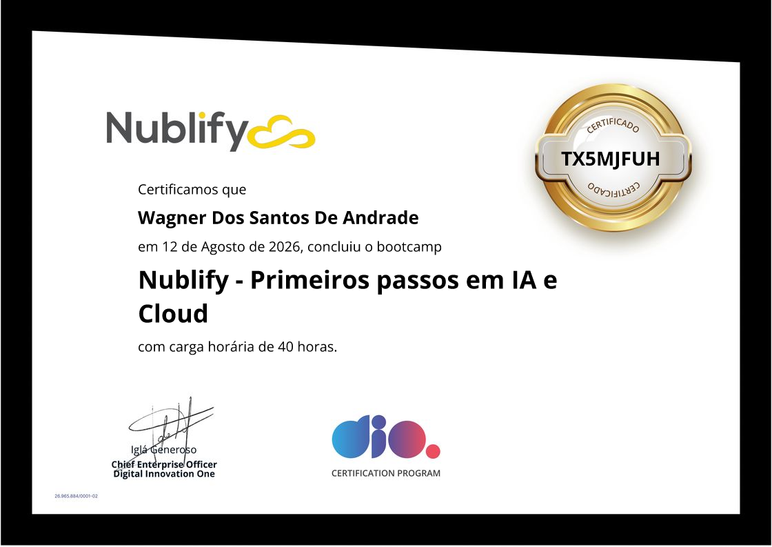 certificate of Nublify - Primeiros passos em IA e Cloud