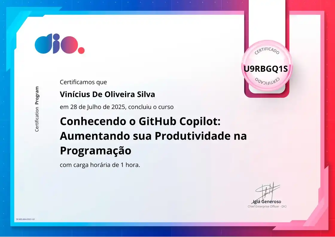 certificate of Conhecendo o GitHub Copilot: Aumentando sua Produtividade na Programação