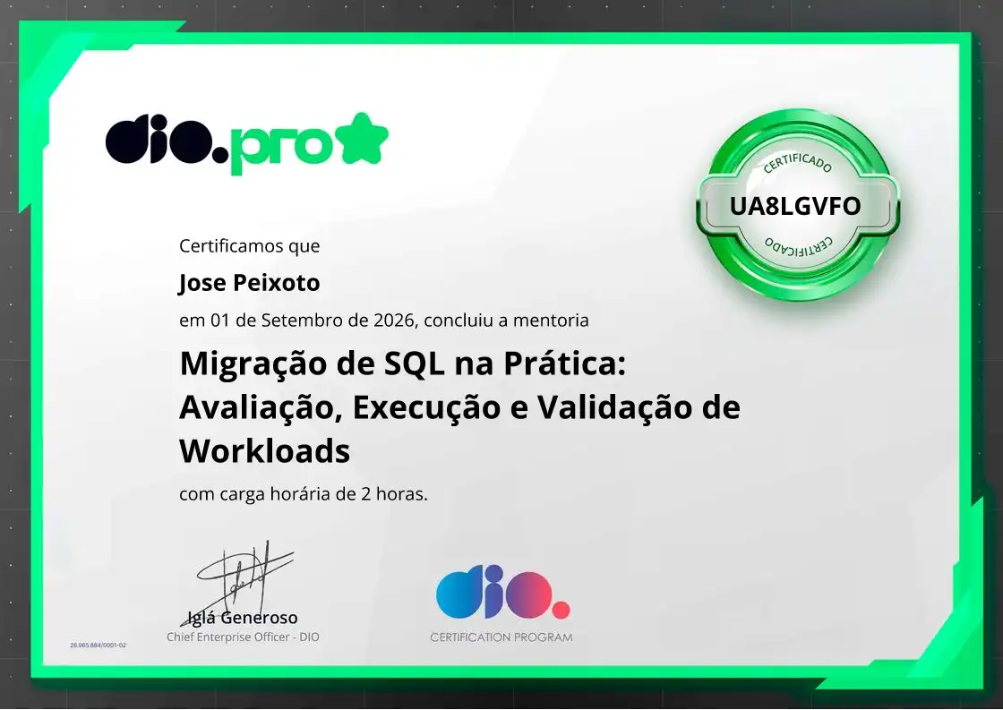 certificate of Migração de SQL na Prática: Avaliação, Execução e Validação de Workloads